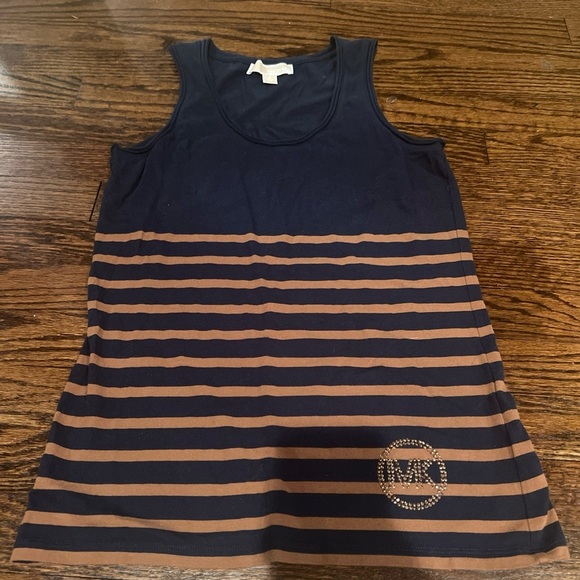 Michael Kors Size S Navy Brown Striped Tank Top MK  Logo - Picture 1 of 4